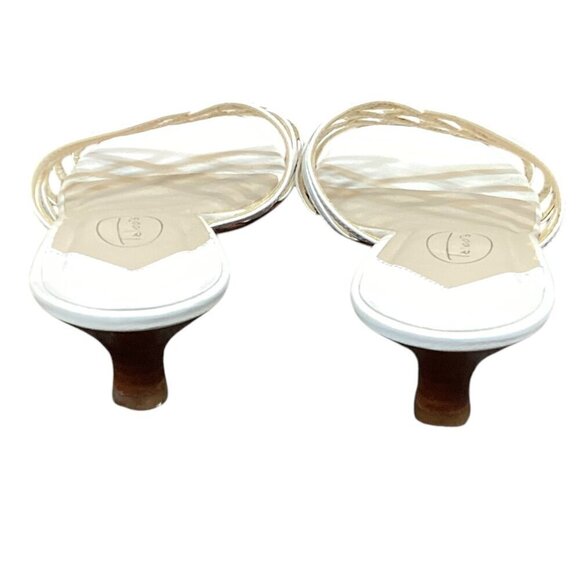 Talbots Kitten Heel Sandals Slides Sz 8B  White Patent Leather #307C - Picture 7 of 10